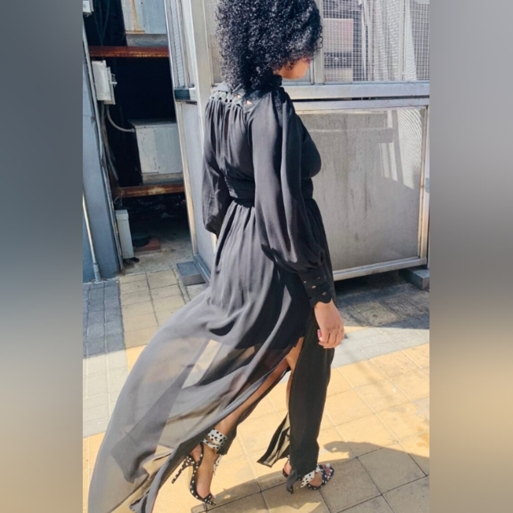 Black chiffon boho maxi dress - Picture 4 of 11